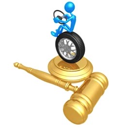 Cartoon image of person driving with judge's gavel